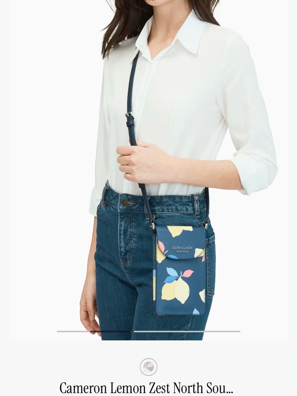 NWT Kate Spade Cameron Lemon Zest Phone Crossbody Navy Lemon Print